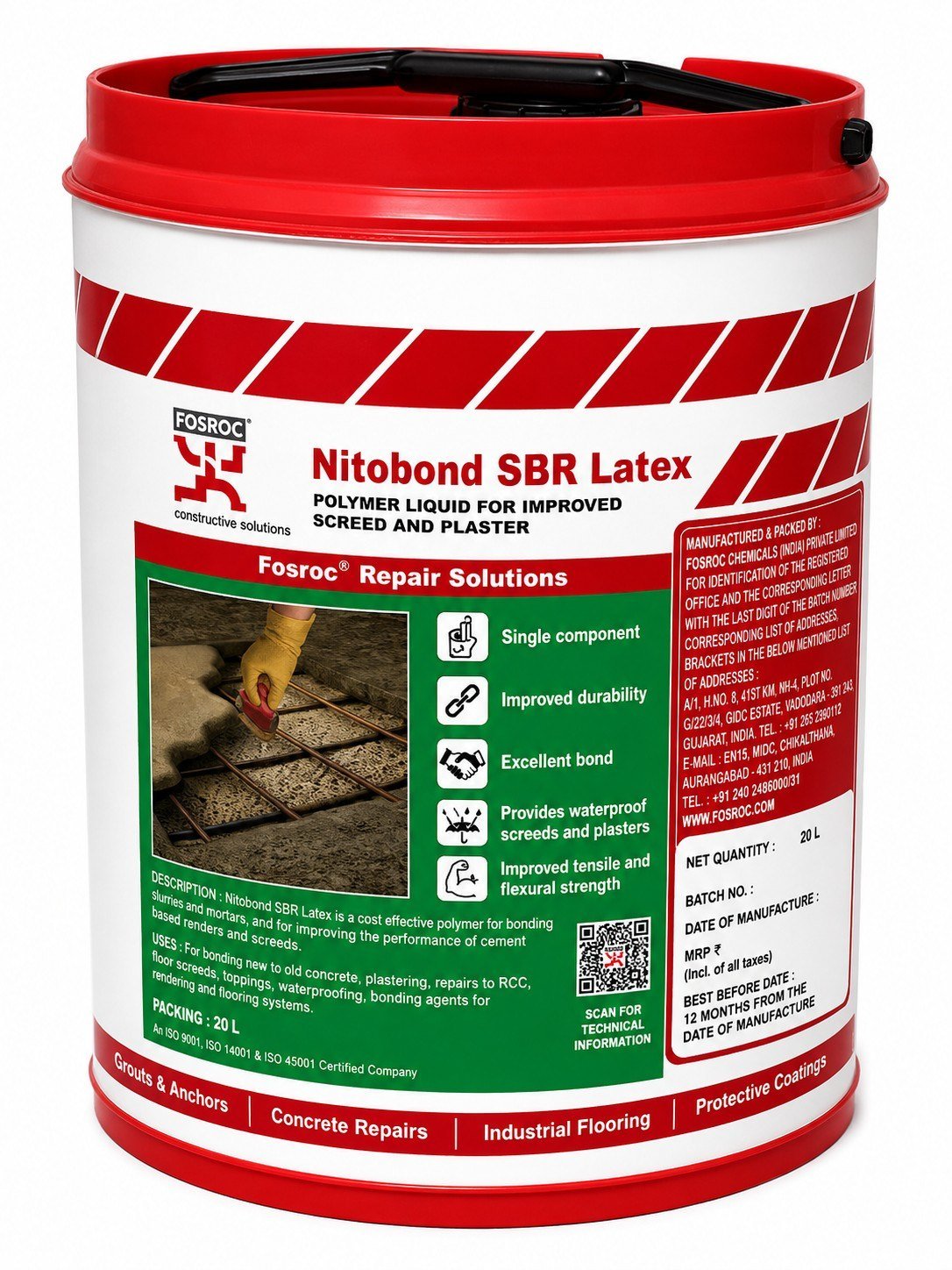 Fosroc Nitobond SBR Latex | Polymer Liquid for Improved Screed and Plaster - Buildenza