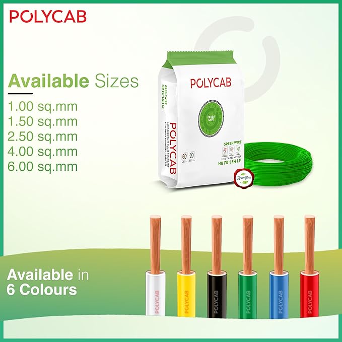 Polycab Green Wire HR FR-LSH LF Wires 180 Mtrs - Buildenza